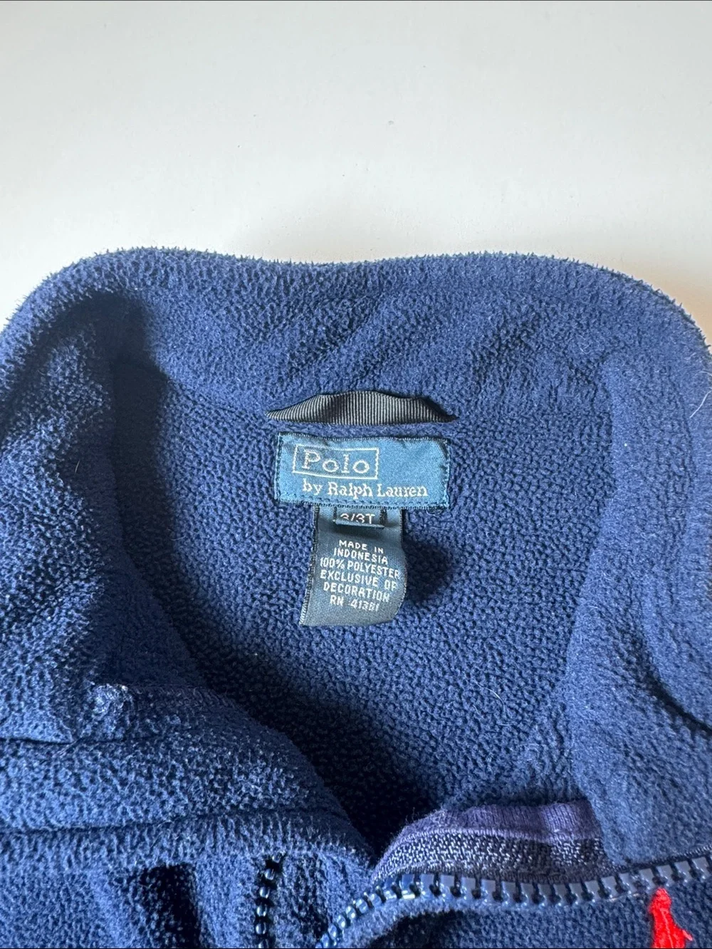 Ralph Lauren Navy Fleece Zip Jacket with Red Pony Logo